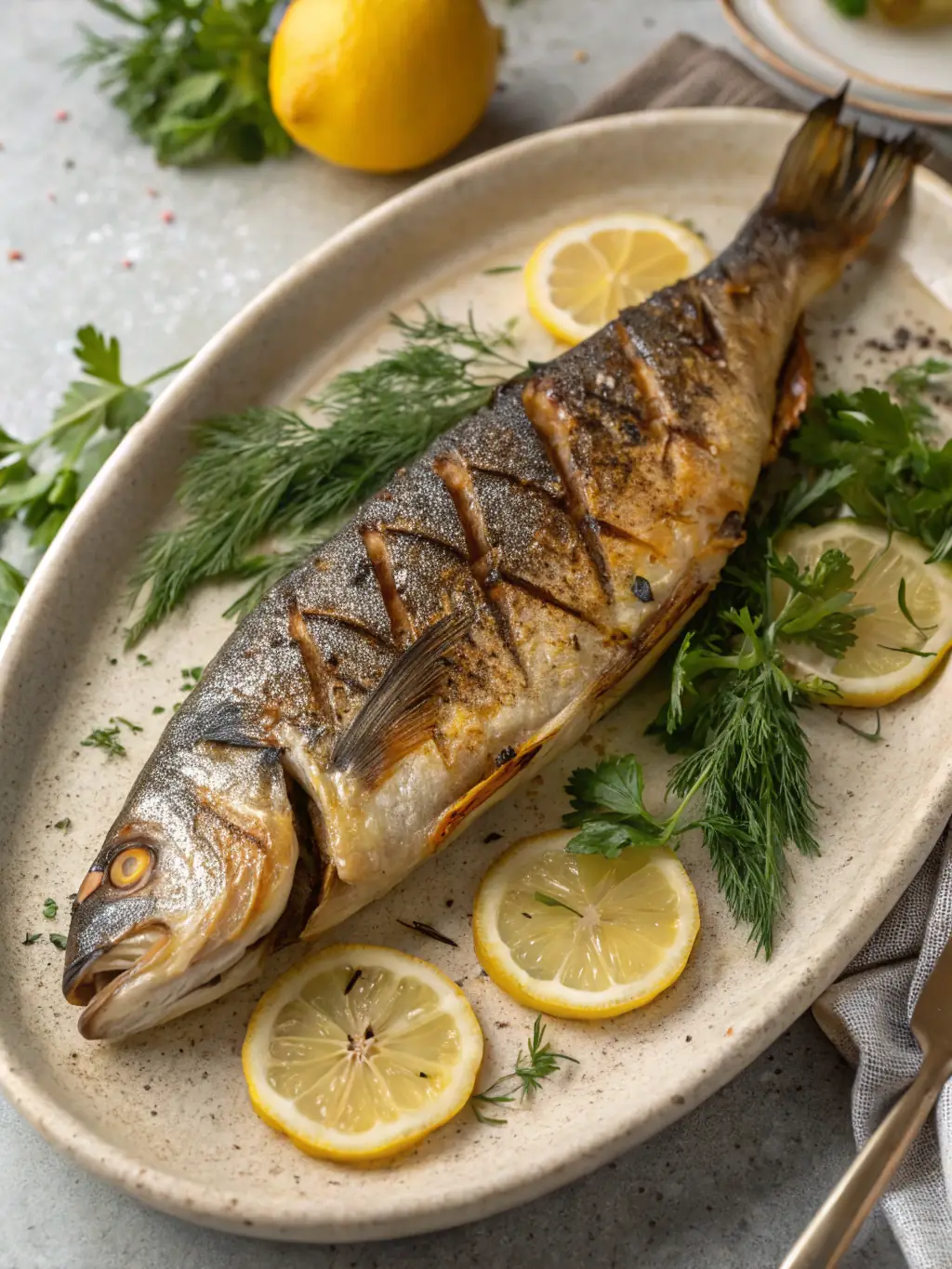 A sizzling plate of grilled Kapenta, small dried fish popular in Zambia, seasoned with spices and served with a wedge of lemon, emphasizing the crispy texture and savory aroma.